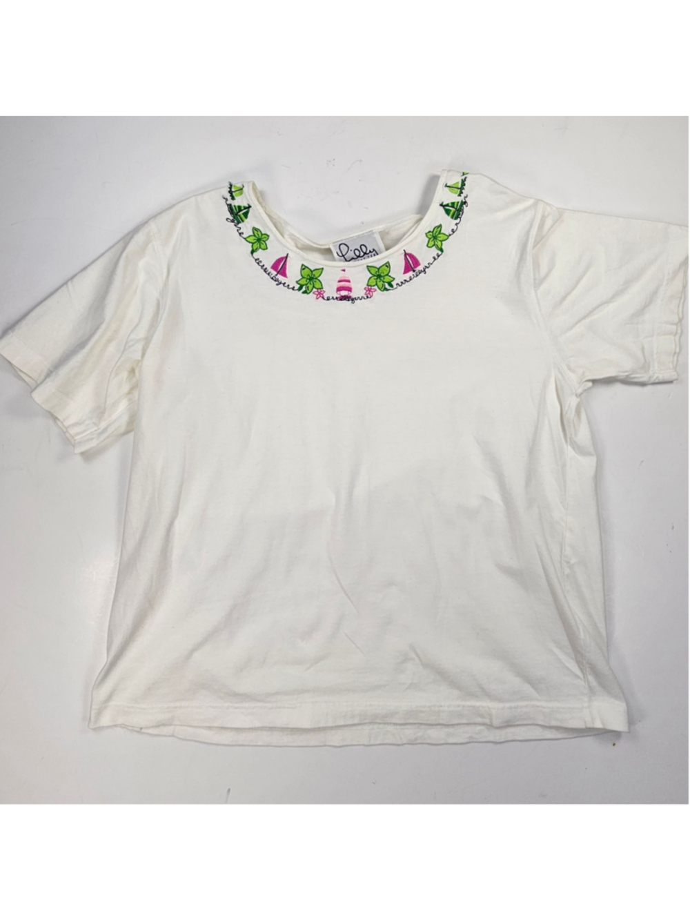 Vintage Lilly Pulitzer Embroidered Nautical T Shirt Womens XL Sailboat Palm